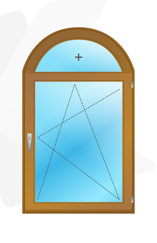 Арочное окно с поворотно-откидной створкой, сосна 