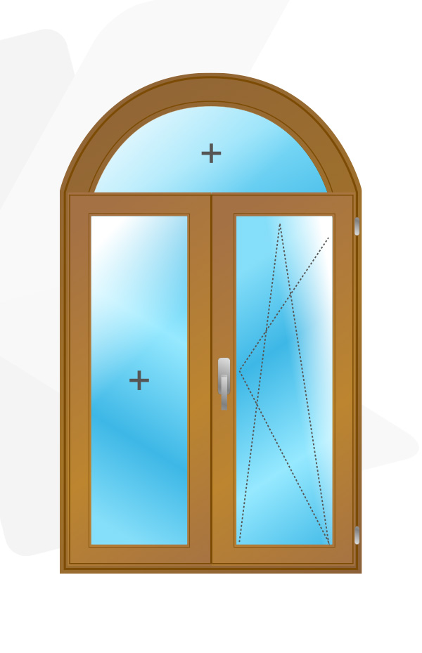 Арочное окно с поворотно-откидной створкой, сосна 