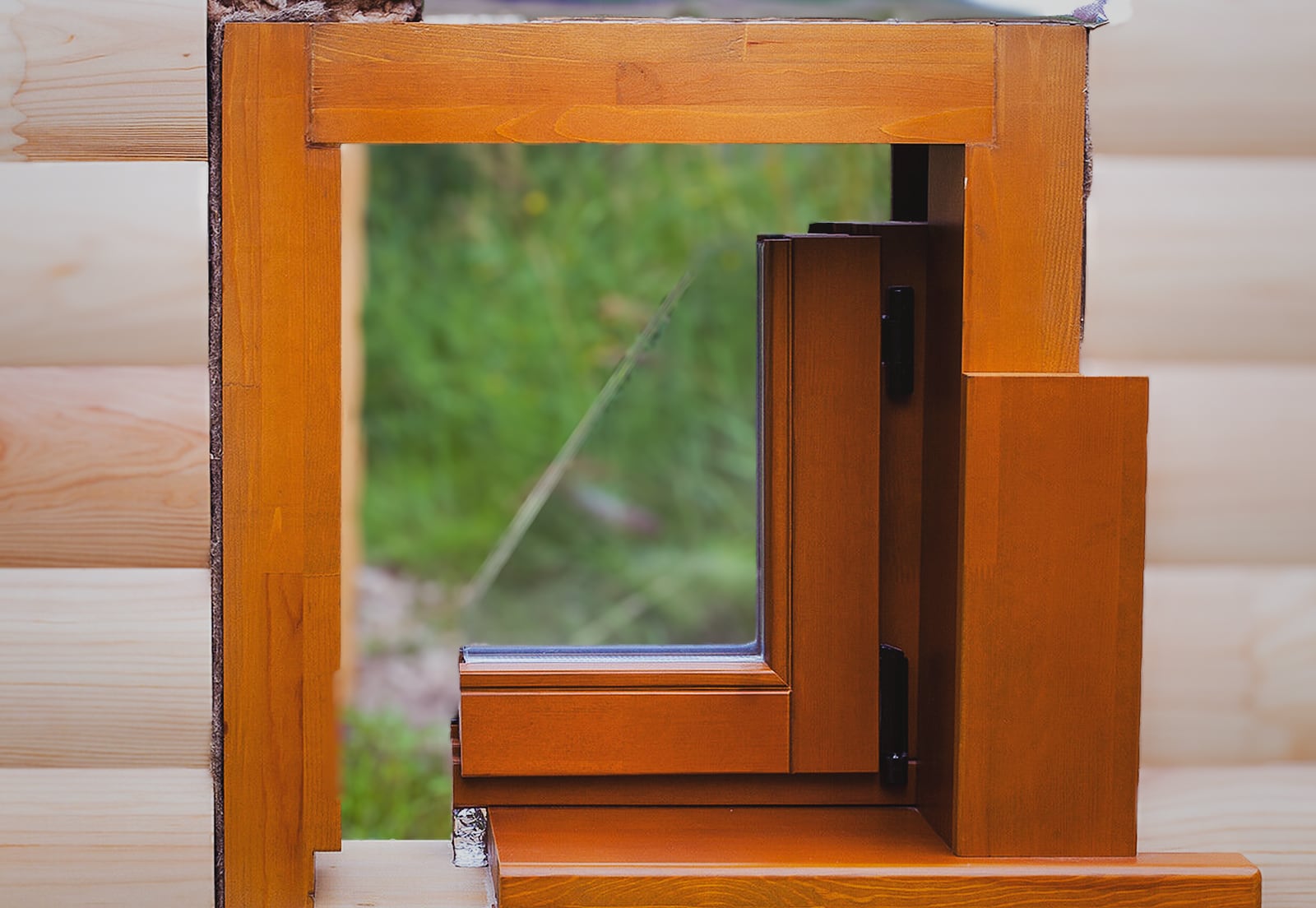 Установка деревянных окон в дом из бревен